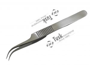 12CM CURVED MICRO FORCEPS<br> WITH SERRATED JAWS