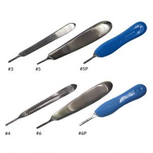 Scalpel handle stainless steel and plastic handles